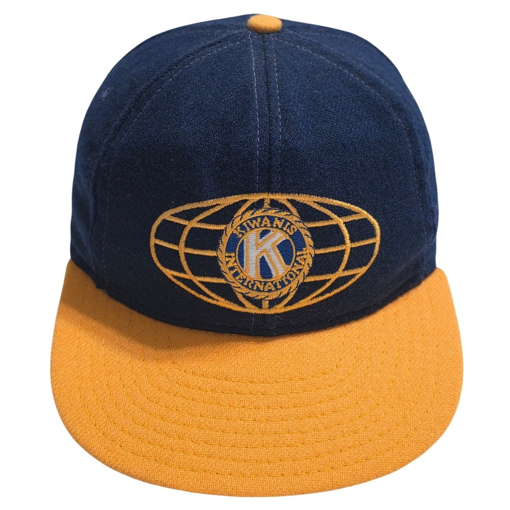 Vintage Kiwanis International Snapback‎ Hat Navy Gold Wool Blend Two Tone Cap